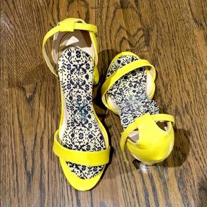 Yellow open toe heels